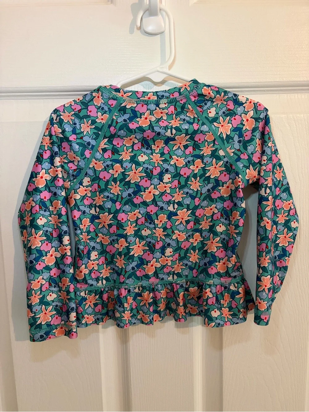 Tea Collection Teal Rashguard W/Ruffle Bottom - Teal, Pink, & Peach Floral - 2T